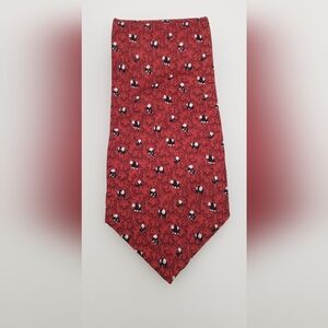 Elegant Red Black And White Panda Patterned Men's Tie Silk Great Condition